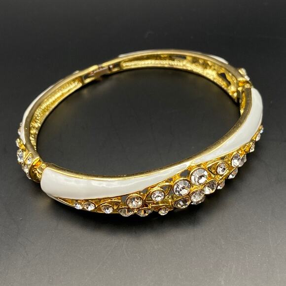 Vintage ERWIN PEARL Bracelet 10K GP White Enamel Crystal Linked Panels RARE - Picture 2 of 10